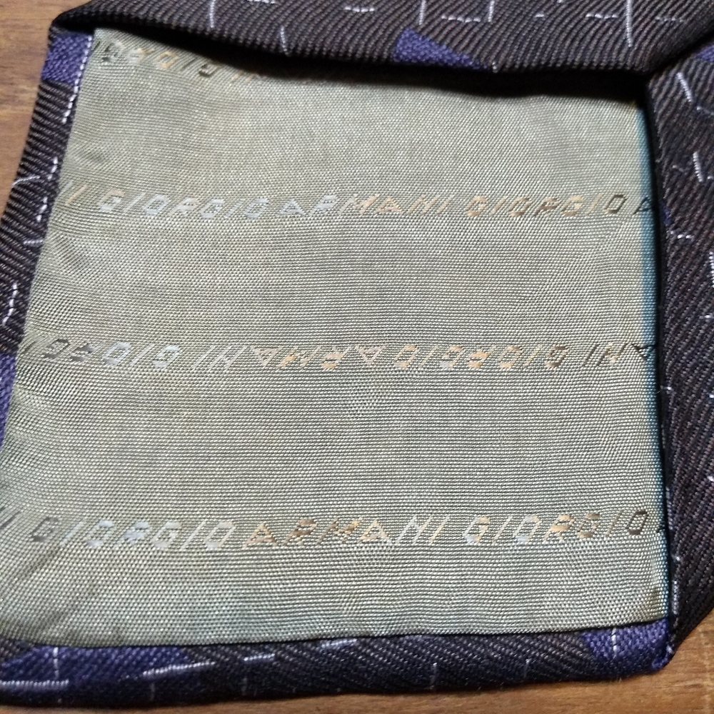Giorgio Armani Tie, 100% Silk, Black, Blue Diamonds & Grey Flecks, Made … - Picture 7 of 10
